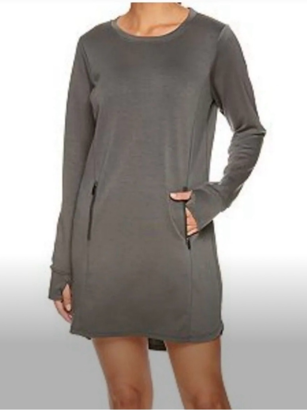 Gaiam Hudson Shirt Dress Size Medium Gray Stretch Long Sleeve
